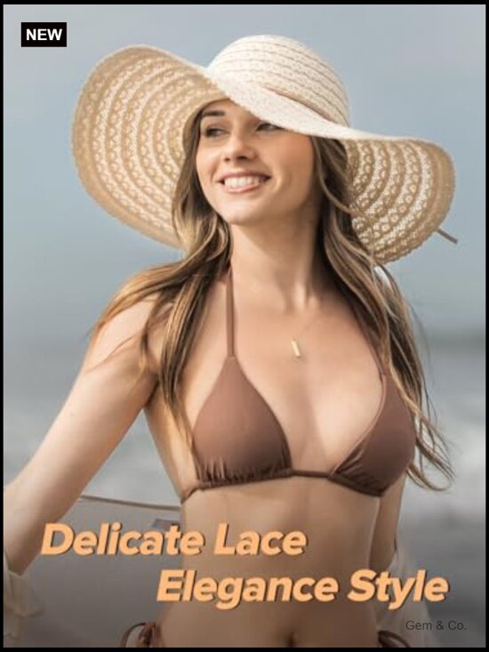 Floppy Wide Brim Sun Hat - Packable Foldable Lace Beach Hat main image 4